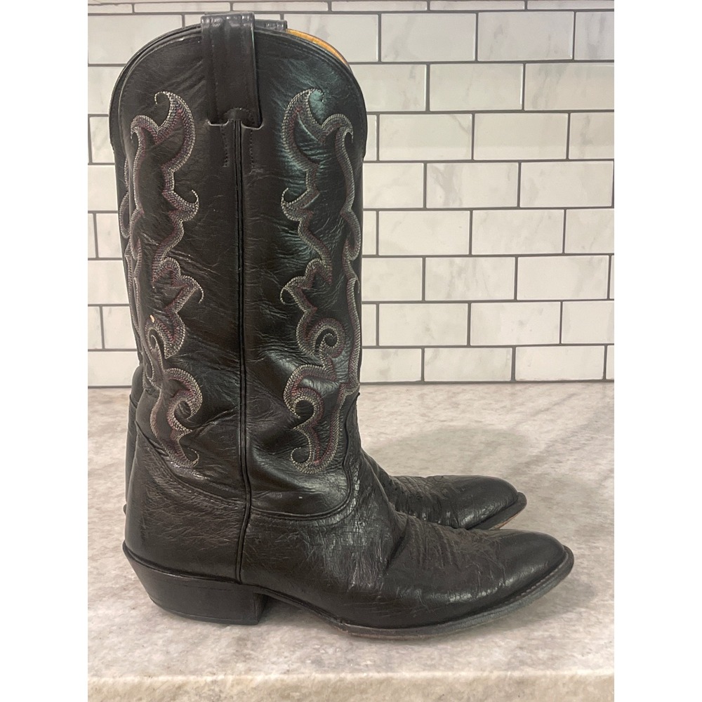 Nocona Boots Western Men 8.5 Black Leather Pointed Toe Cowboy Boots Made in USA